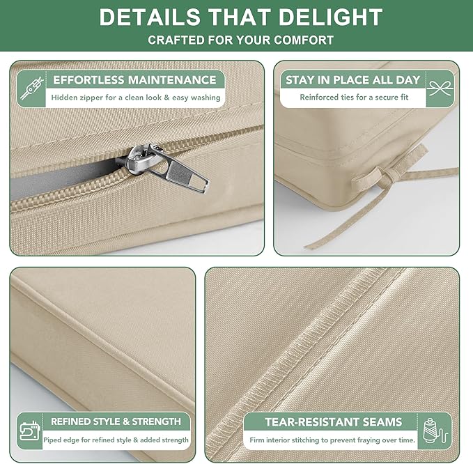Summsun Outdoor Chair Cushions Set of 4, Waterproof Backrest and Deep Seat - Image 5
