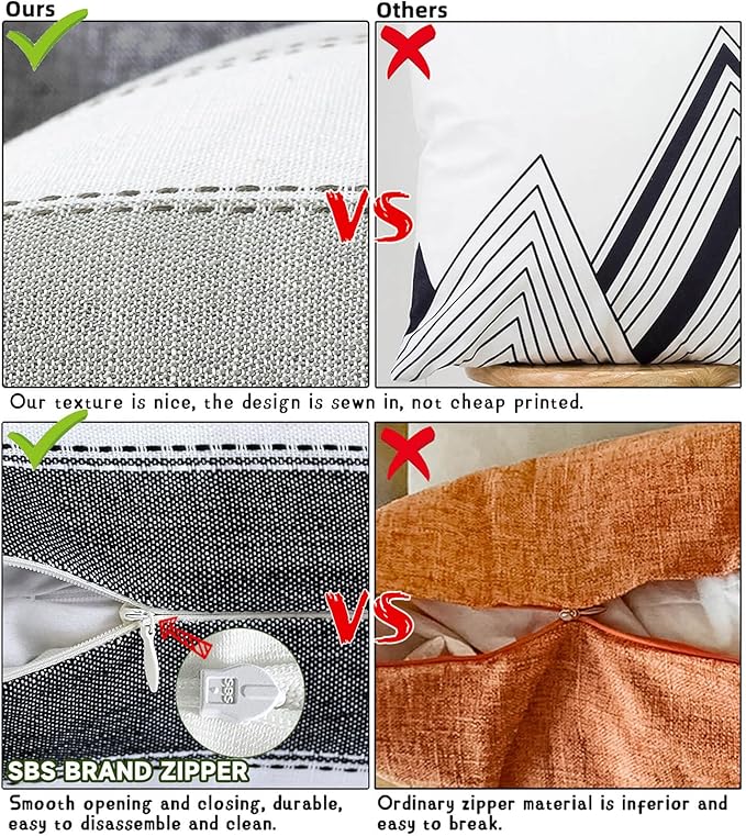 AmHoo Pack of 2 Farmhouse Stripe Check Throw Pillow Covers Set Case Cotton - Image 5