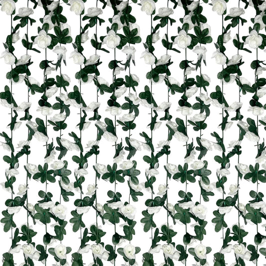 16Pcs 126Ft White Rose Garland, Fake Rose Hanging Flowers, Artificial Flower Vine, Hanging Floral Vine Garland for Wedding, Birthday Party, Wall Arch, Halloween, Christmas Garden Backdrop Decor