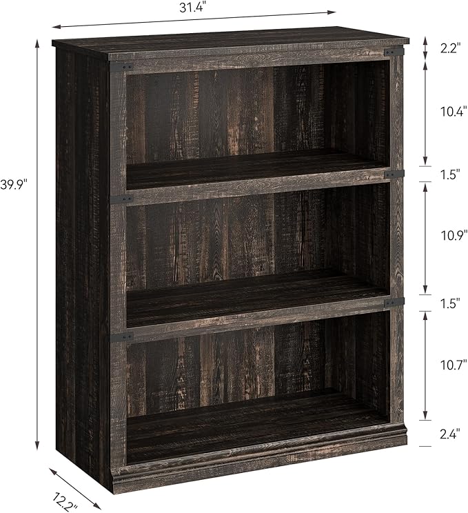 GarveeHome 3 Tier Farmhouse Bookcase, 39.9" Tall Book Shelf - Image 2