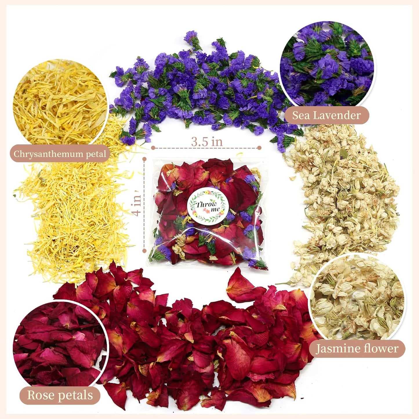 Oning 52 Pack Mix Biodegradable Confetti, Dried Flower Petals, Real Rose Petals for Weddings,Gifts, Wedding Confetti, Wedding Send Off Ideas, Dinner Table Centerpieces