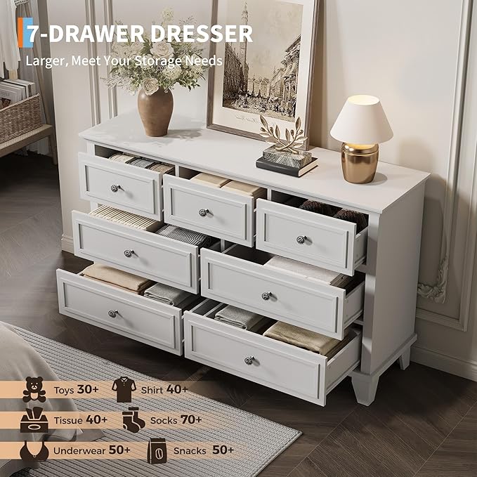 IDEALHOUSE 7 Drawer Dresser, Large Wooden Storage Chest of Drawers - Image 6