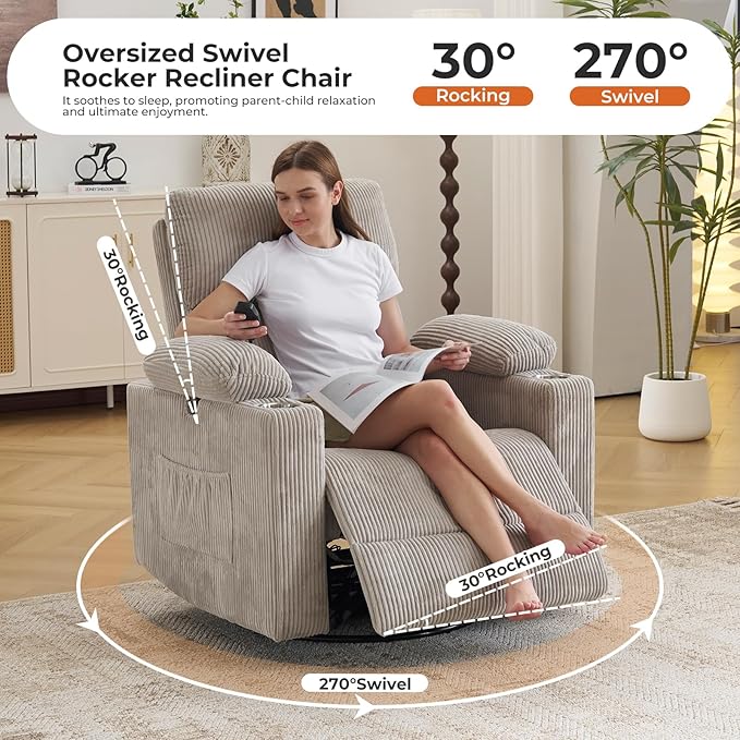 Oversized Power Recliner Chair Swivel Glider - Image 5