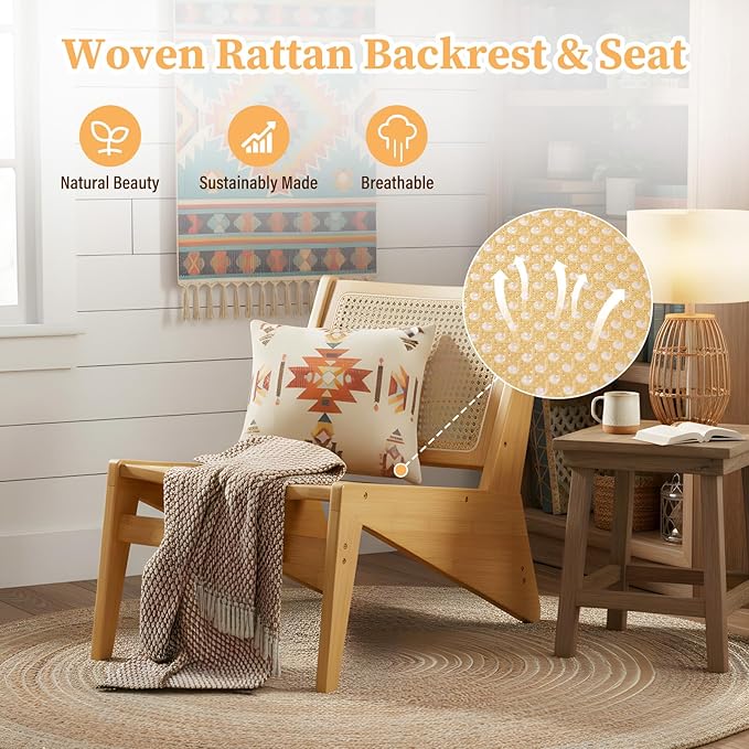 Furlide Rattan Accent Chair for Living Room, Mid Century Side Chair, Comfy - Image 3