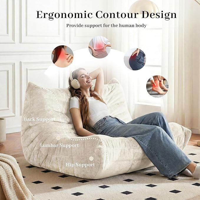 Bean Bag Chair, 2 Seater Lazy Bean Bag Sofa Memory Foam Couch, Giant Bean Bag - Image 7