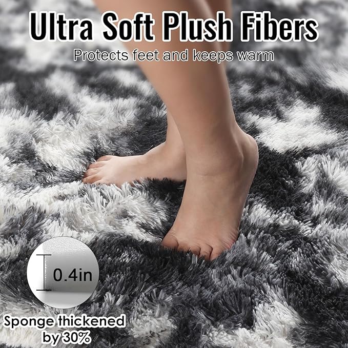 PAGISOFE Black White Grey Rugs for Living Room 5x8, Shag Fuzzy Fluffy - Image 2