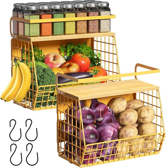 Magnetic Shelf for Fridge with Wood Lid, Fruit Potato and Onion Storage Bins by Ofiray-home