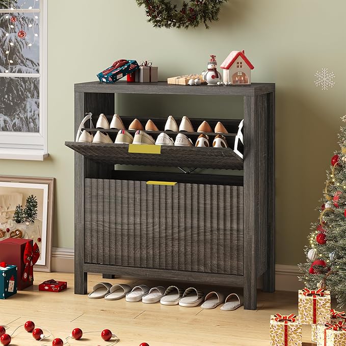 YOMILUVE Shoe Cabinet Storage for Entryway, Fluted Shoe Cabinet - Image 9