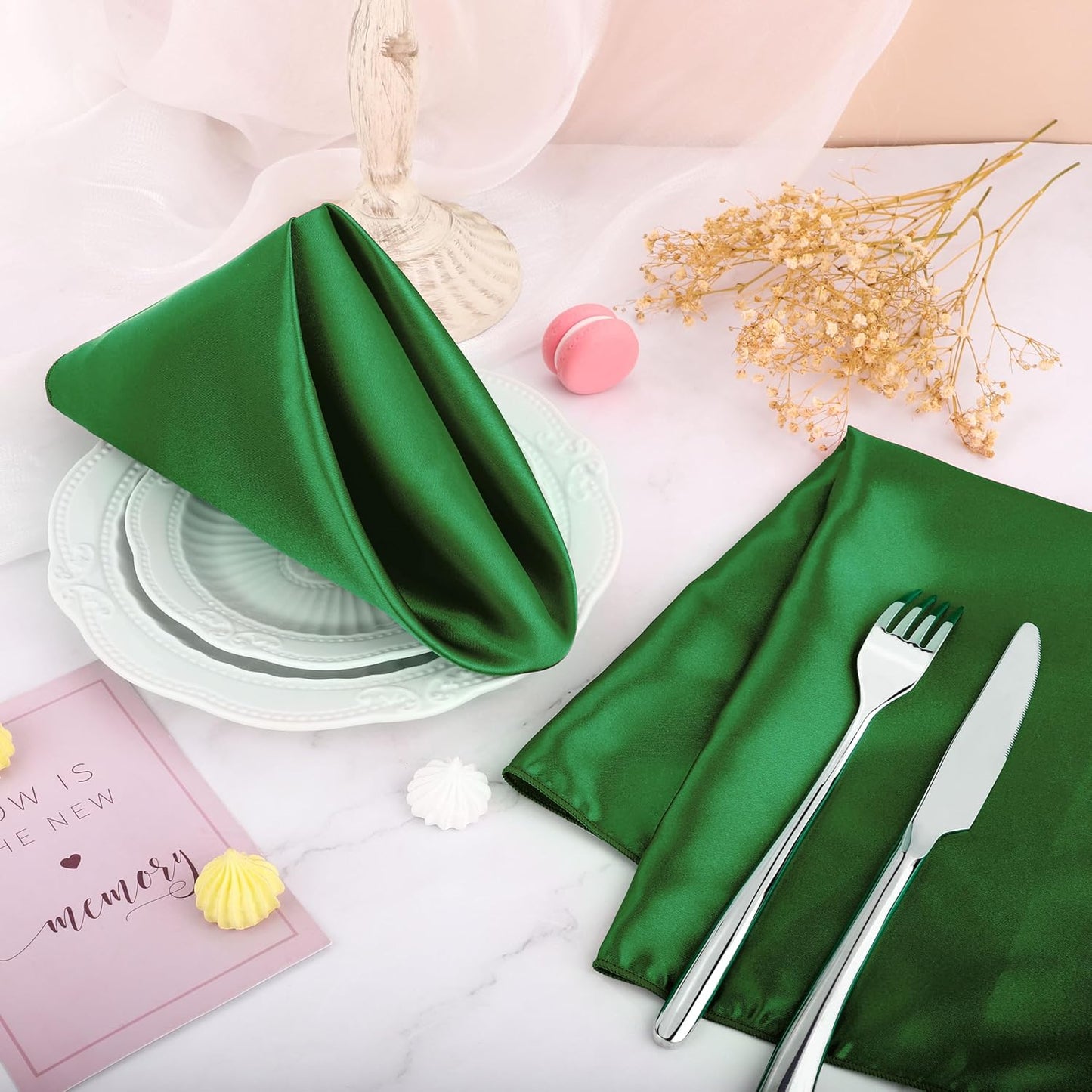 ANECO 16 Pack Square Satin Napkin Bright Silk Table Napkin Soft Smooth Fabric Table Napkin for Wedding Banquet Party Decoration, Forest Green, 20 x 20 Inch