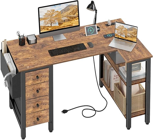 Lufeiya L Shaped Desk with Drawers & Storage Shelves, 47 Inch Small Reversible by LUFEIYA