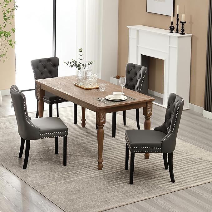 KCC Faux Leather Dining Chairs Set of 4, Upholstered High-end Tufted Dining - Image 2