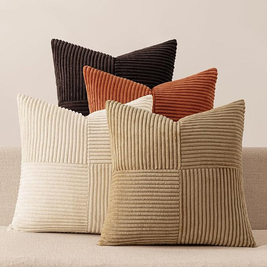 MIULEE Brown Beige Throw Pillow Covers 18x18 Inch Set of 4 Boho Farmhouse by MIULEE