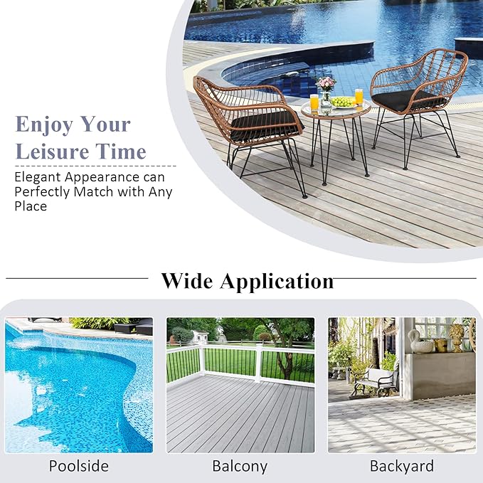 Tangkula 3 Pieces Patio Conversation Bistro Set, Outdoor Wicker Furniture - Image 7