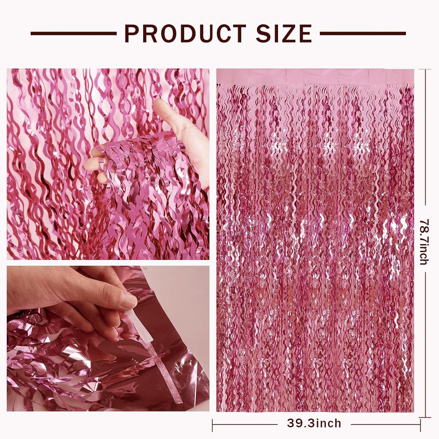 Pink Foil Curtain & Fringe Backdrop - Party & Bachelorette Decorations for Women - Valentine's Day & Birthday Celebrations