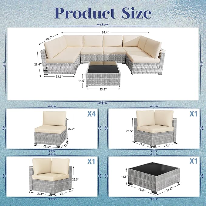KIGOTY 7-Piece Patio Furniture Set, All-Weather PE Rattan Outdoor Sectional Sofa - Image 3