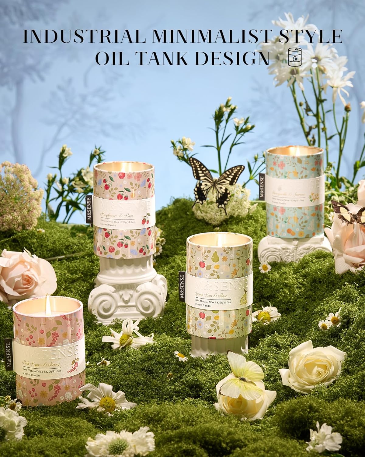 M&SENSE Spring Pear Rose Scented Candle, Medium Jar Candle 11.3oz Natural Soy Wax for Home Scented, Floral Candles Gift for Spring Holiday, Up to 70 Hours Burning Long-Lasting Fragrance