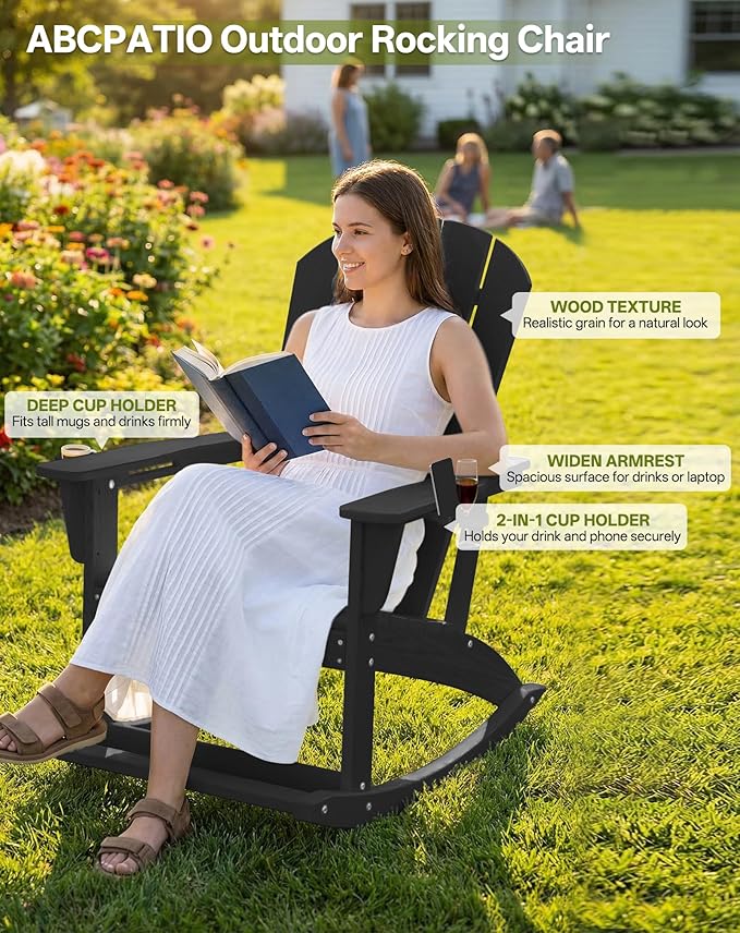 Outdoor Oversized Adirondack Rocking Chairs, All Weather HDPE Patio Rocking - Image 3