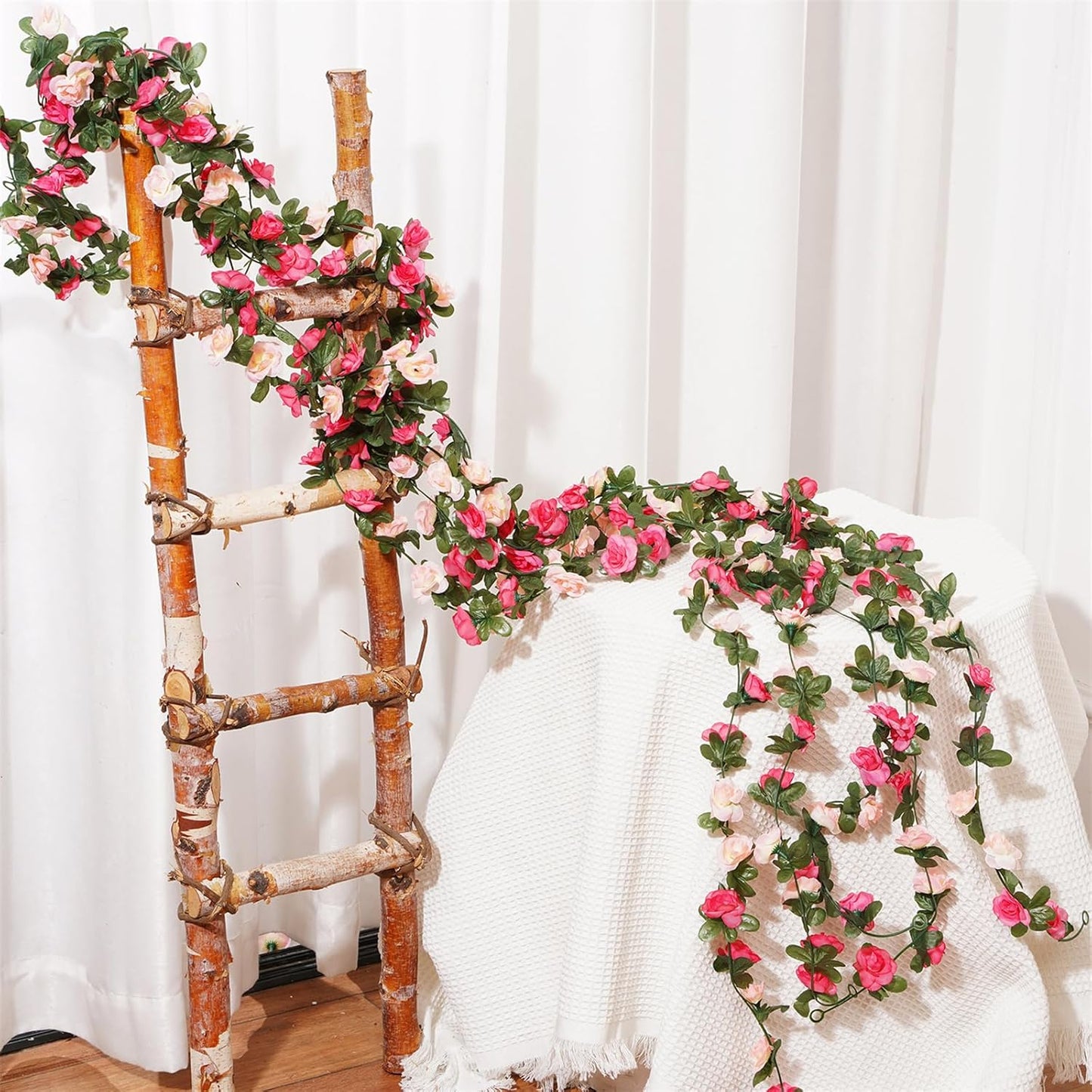 5 Pcs 41FT Flower Garland, Artificial Rose Garland Flowers Plants Fake Flower Hanging Rose Ivy, Birthday Party Valentine's Day Wedding Wall Arch Decor（Pink）
