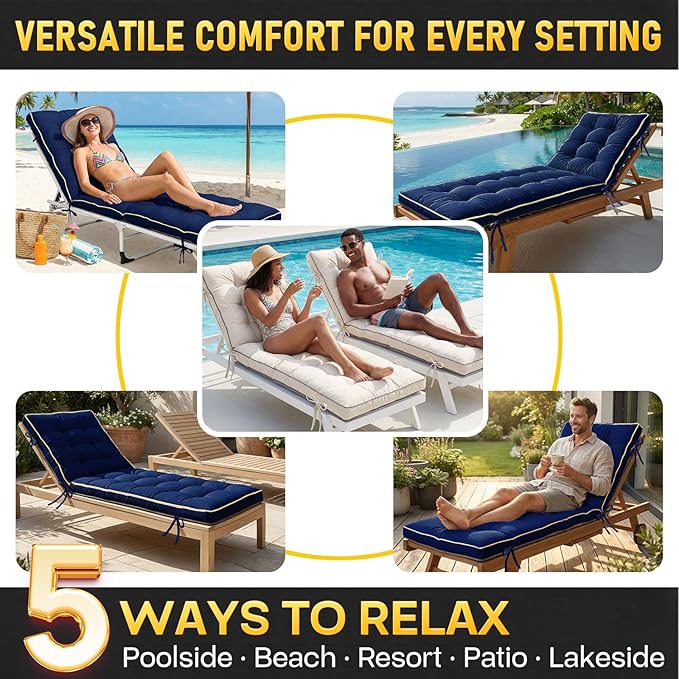 2 Pack 72x21 Inch Folding Chaise Lounge Cushion Quick Dry - Image 6