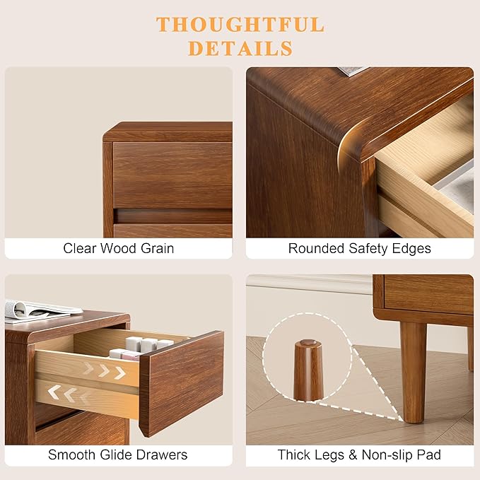 Nightstand with 3 Drawers Narrow Night Stand Solid Wood Bedside Table Mid - Image 8