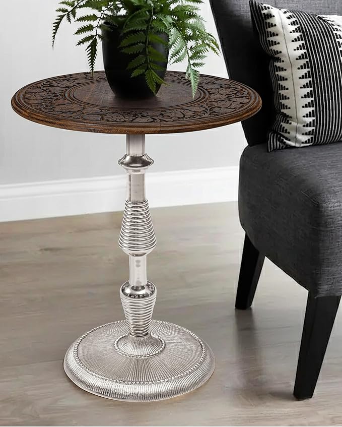 Side Tables-Hand Carved Vintage Boho Folding End Tables - Image 7