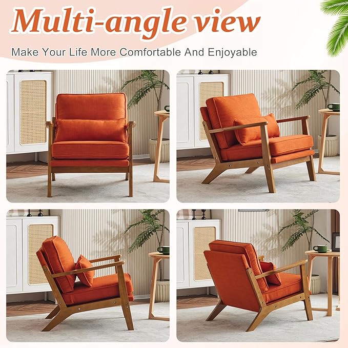 Vingli Solid Wood Wide Armrests Accent Chair Set of 2, Upholstered Mid Century - Image 8