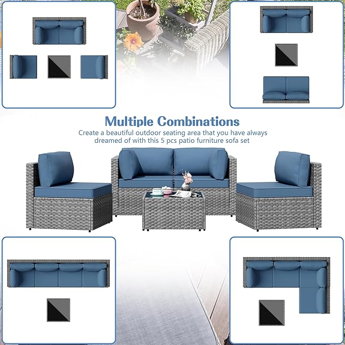 Shintenchi 5 Pieces Outdoor Patio Furniture Sets, Patio Sectional Sofa Couch - Image 7