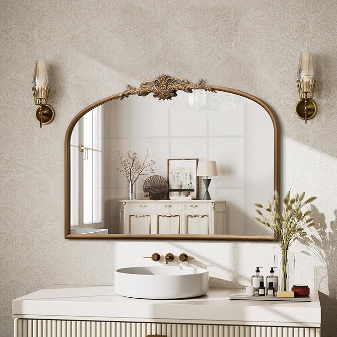 Besdomus Vintage Arched Gold Mirror: 32"x24" French Large Gold Vintage Wall - Image 3