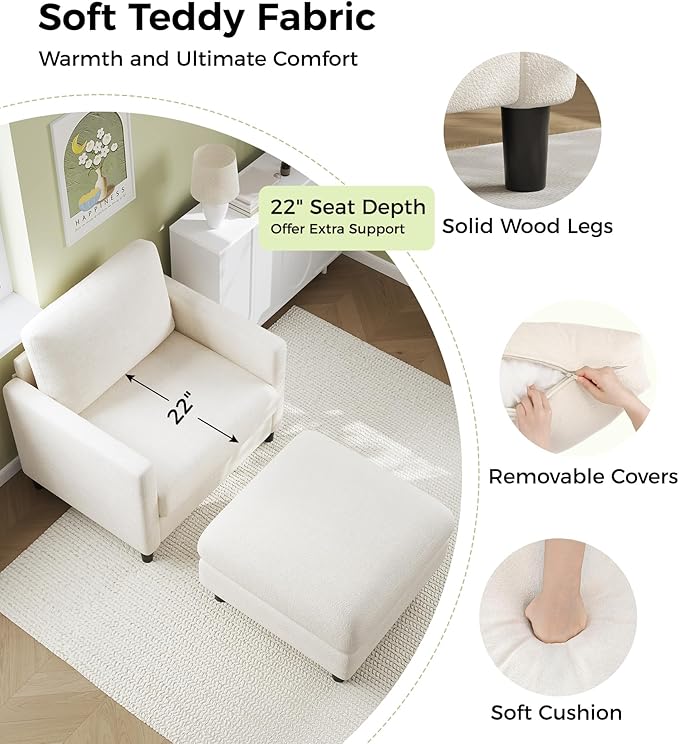 Welzona Sofa Accent Chair with Ottoman, Tool-Free Setup Living Room Accent - Image 4
