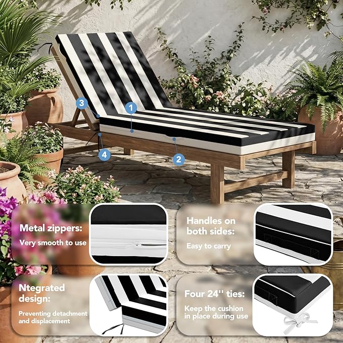 L'AGRATY Outdoor Lounge Chaise Cushion: 72x21x3 Inch Waterproof Lounge Chair - Image 4