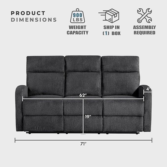 Lexicon Manual Reclining Sofa, Textured Microfiber Recliner Sofa, Wall Hugger - Image 5