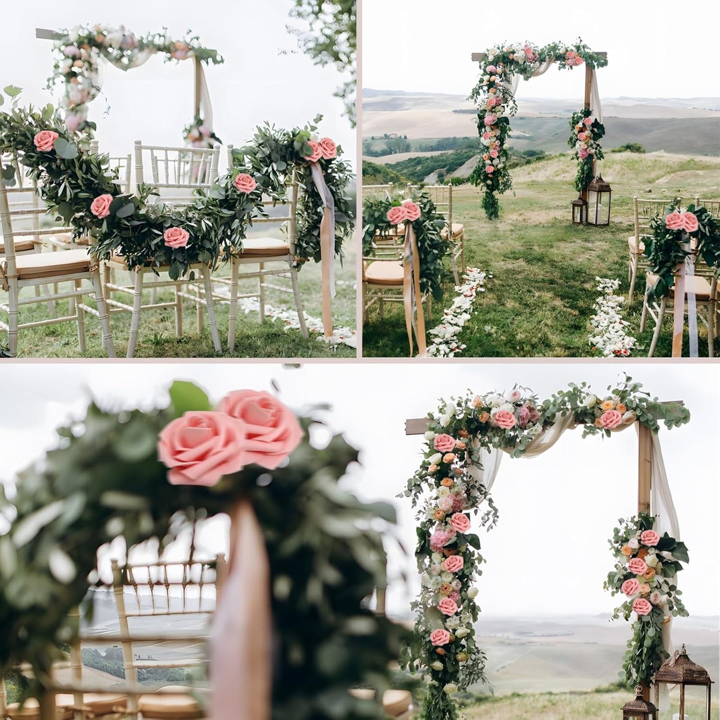 200PCS Artificial Flowers Pink Roses Real Looking Foam Fake Roses with Leaves for DIY Wedding Bouquets Bridal Shower Party Decorations (Pink, 200)