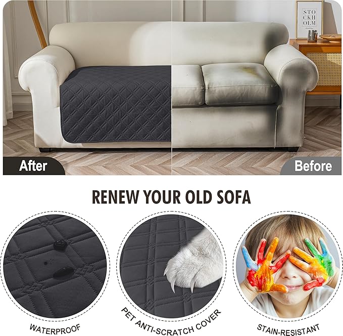 Genina Waterproof Couch Cover, Washable Anti-Slip 51 inch Loveseat Sofa Covers - Image 4