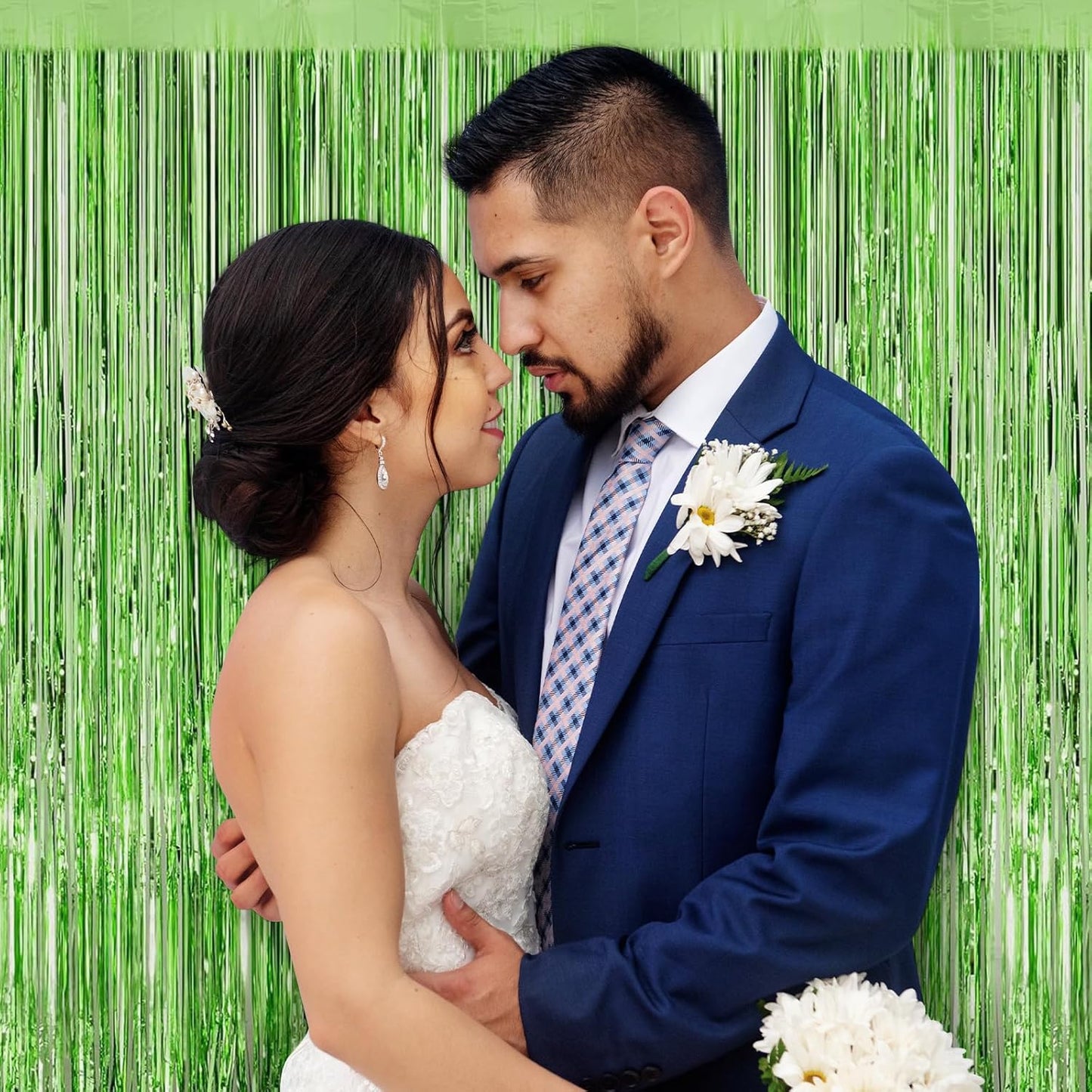 Light Green Fringe Curtain Party Streamers, 12 Pack 3.3ft x 8.2 ft Foil Curtain Backdrop Tinsel Foil Fringe Curtains Photo Booth Backdrop Streamer for Birthday, Wedding, Baby Shower, Disco Party