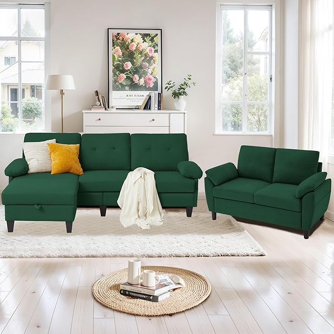 84" Convertible Sectional Sofa Set, 3 Seat L Shaped Couch by soscana