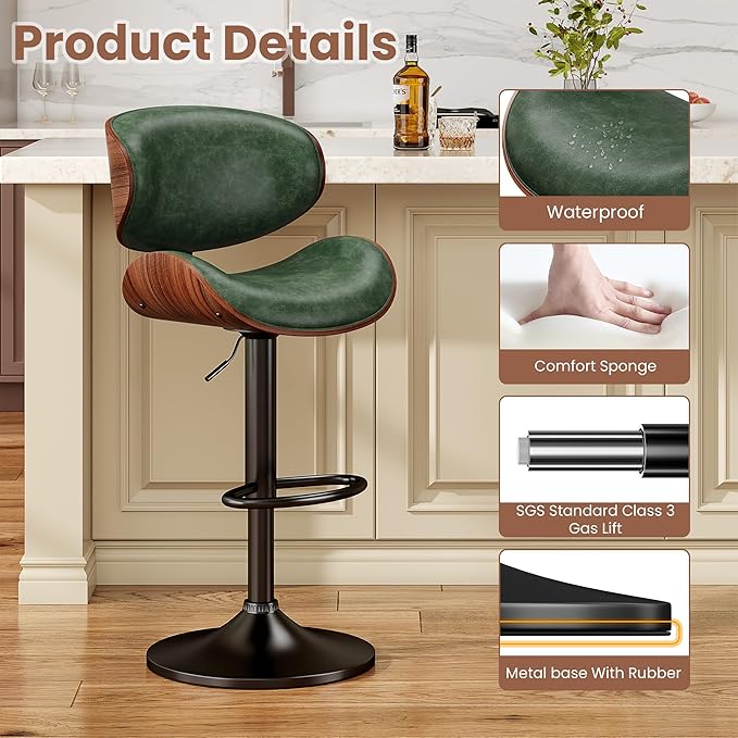 YaFiti Bar Stools Set of 4, Bentwood Adjustable Height Swivel Bar Stools - Image 5