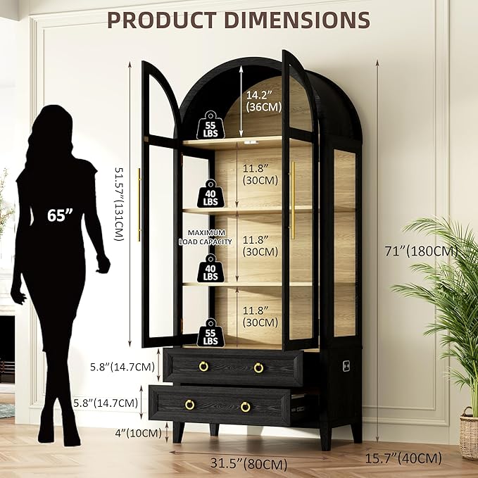 Vlsrka 71" Arched Curio Cabinet - Image 2