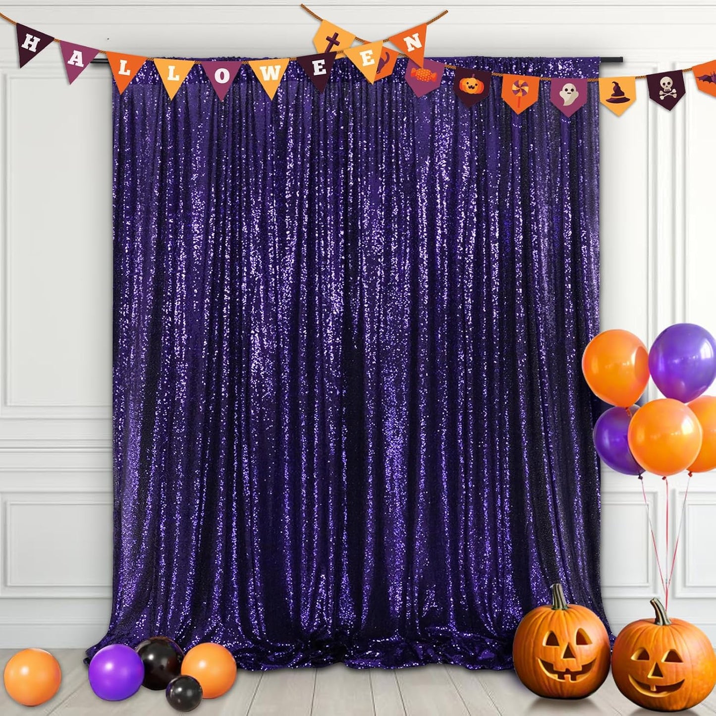 Eternal Beauty Purple Sequin Backdrop, 6x8 Ft Halloween Glitter Background Curtains for Shimmer Photography Party Wedding Birthday Back Drop Decor