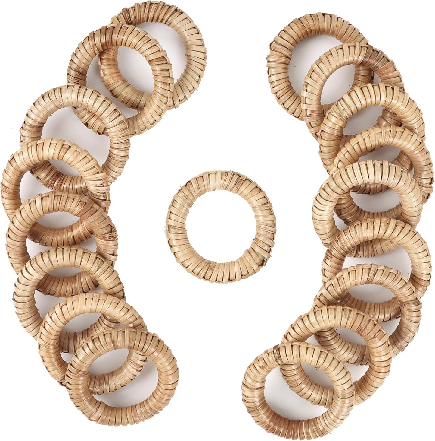 Woven Napkin Rings Set of 12 - Handmade Rattan Napkin Holders for Farmhouse Table Décor, Rustic Holiday Dining, Wedding, Thanksgiving, Christmas & Everyday Use (Natural) - CLEENTABLE