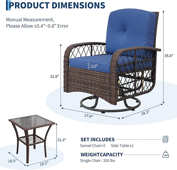 3-Piece Patio Furniture Set, 2 Swivel Rocking Chairs - Image 2