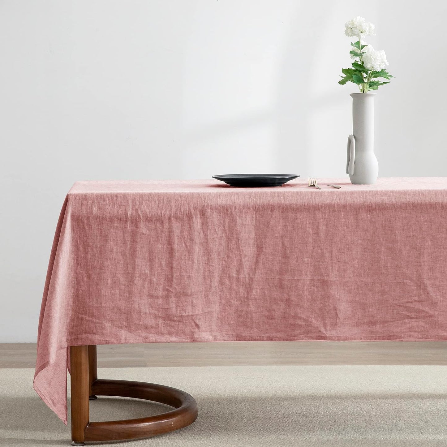 EVERLY 100% Pure Linen Rectangle Tablecloths 60x108Inches for Dining,Buffet Parties,Picnic,Events,Weddings and Restaurants,Decorative Halloween,Thanksgiving Machine Washable Tablecloths-Muddy Pink