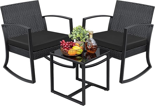 Greesum 3 Pieces Outdoor Furniture Set Patio Bistro Rocking Chairs by BuynowfromGreesum