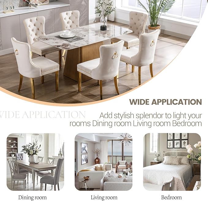 KCC Velvet Dining Chairs Set of 6, Upholstered High-end Tufted Dining Chair - Image 7