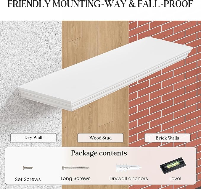 Fun Memories Floating Shelves 40 Inch Long, 9.3 Inch Deep Classic Crown Molding - Image 6