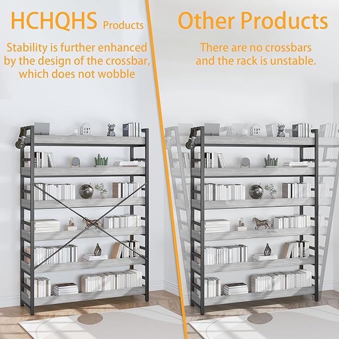 HCHQHS Bookshelf, Adjustable Industrial Bookcase, Vertical Tall Book Shelf - Image 6
