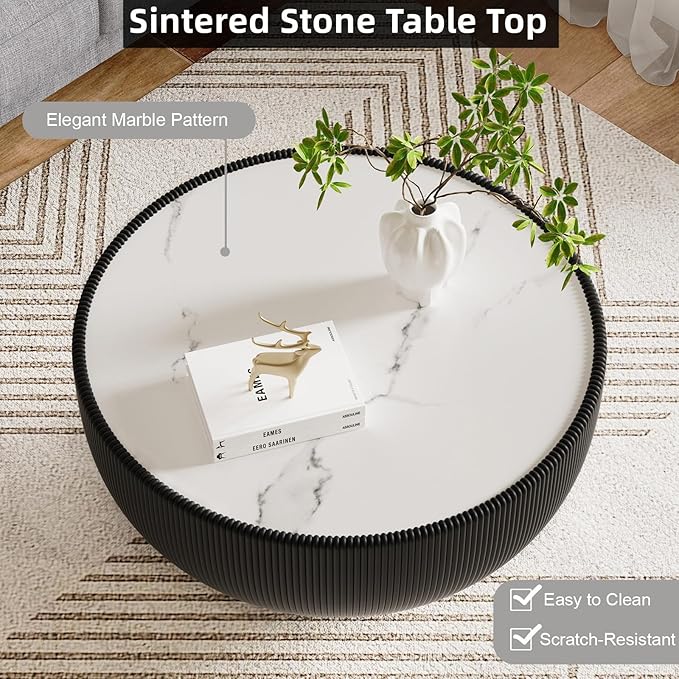 SSLine Bowl-Shape Coffee Table Set of 2 Modern Sintered Stone Top Nesting - Image 6