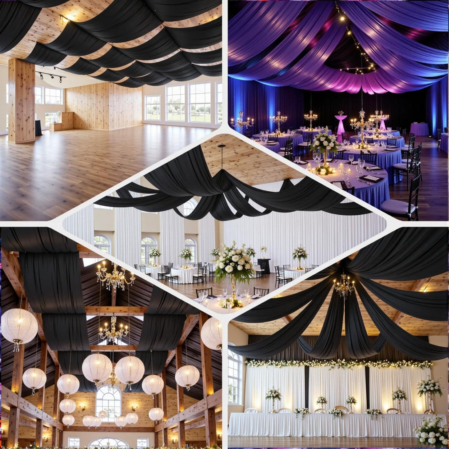 PartyVillage 50ftx40ft Black Ceiling Curtain for Halloween Parties – 10 Panels Wrinkle-Free 40 FT Long Tent Draping Curtains for Wedding, Birthday & Theme Parties, 40ft Height with Rod Pocket