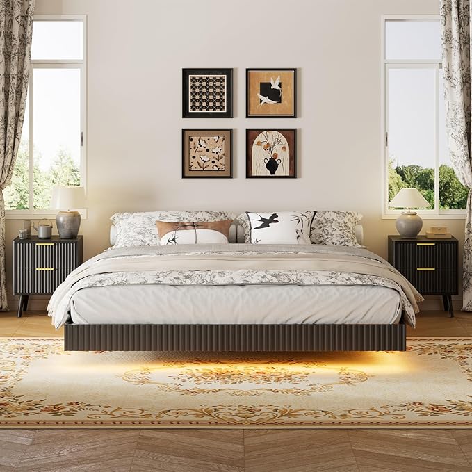 LYNSOM 3 Pieces King Bedroom Set, Floating Bed Frame by LYNSOM