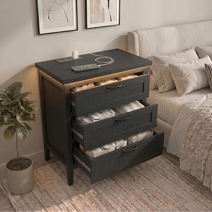 GarveeLife 3 Dresser Drawer for Bedroom, 27.6" Wide Wood Bedside Table for - Image 5