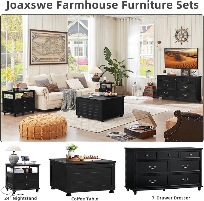 Joaxswe 24" Wide Farmhouse Night Stand, Large End Table - Image 7
